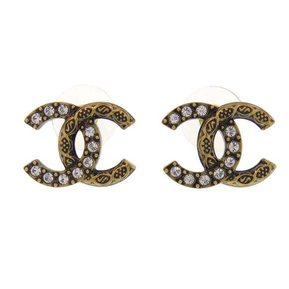 CHANEL Jewelry - Chanel Coco Mark Rhinestone Earrings, Metal, Women's, CHANEL